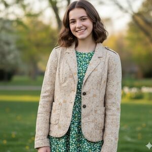 🌼 Ruff Hewn Floral Cotton Blazer | Tan & Cream | M 🧥